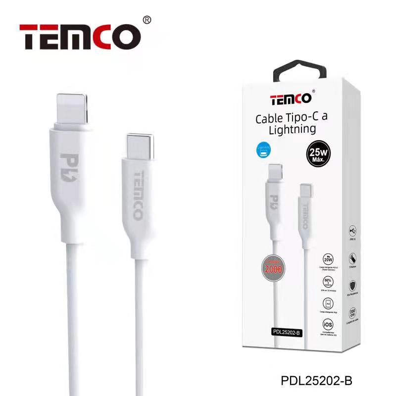cable 3a 2m tipo c a lightning pd25w blanco