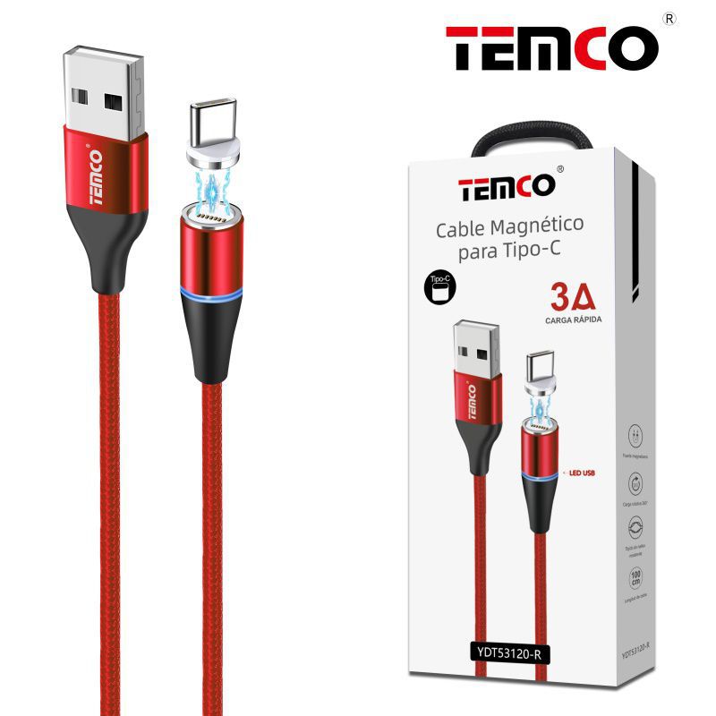 cable magnetico 3a 1m 5p tipo c rojo