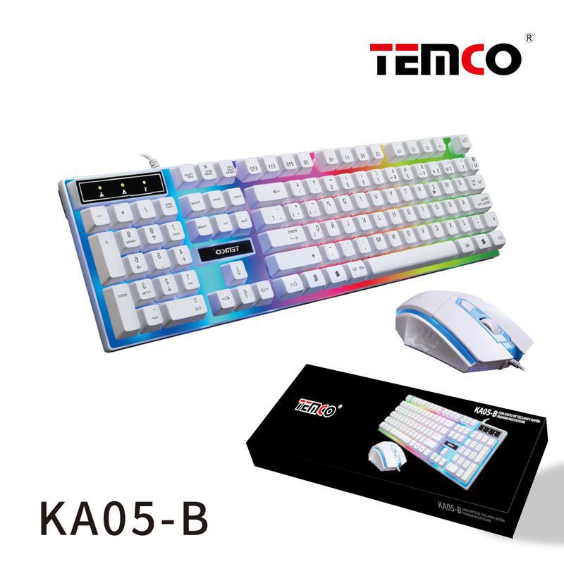 kit teclado con luces multicolor y ratón blanco