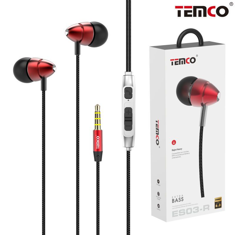 Metallic headphones with Mic ES03 Red
