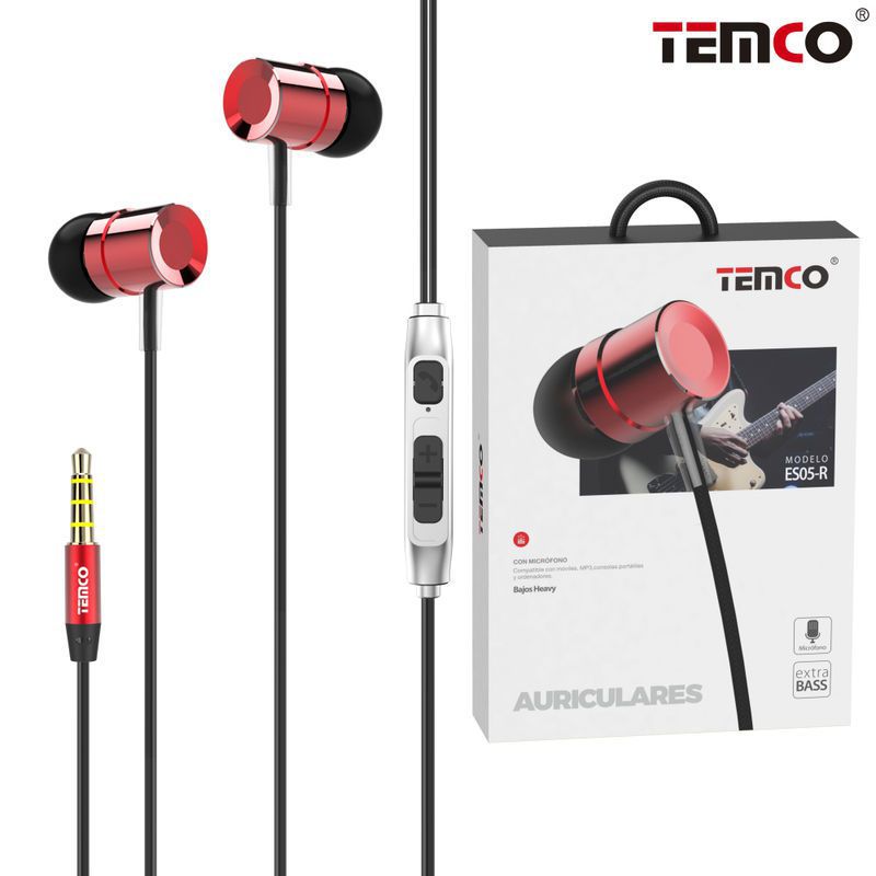 Metallic headphones with Mic ES05 Red