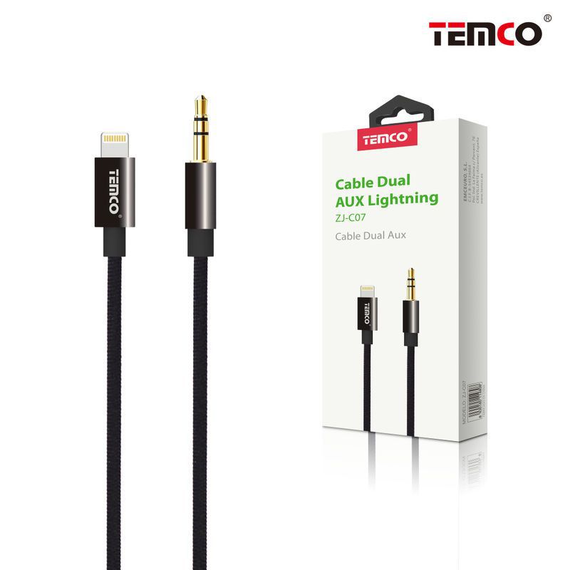 cable dual aux lightning negro
