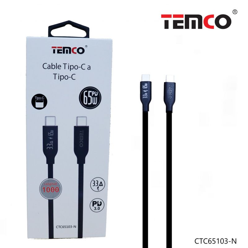 cable 3,3a 1m tipo c a tipo c 20v negro