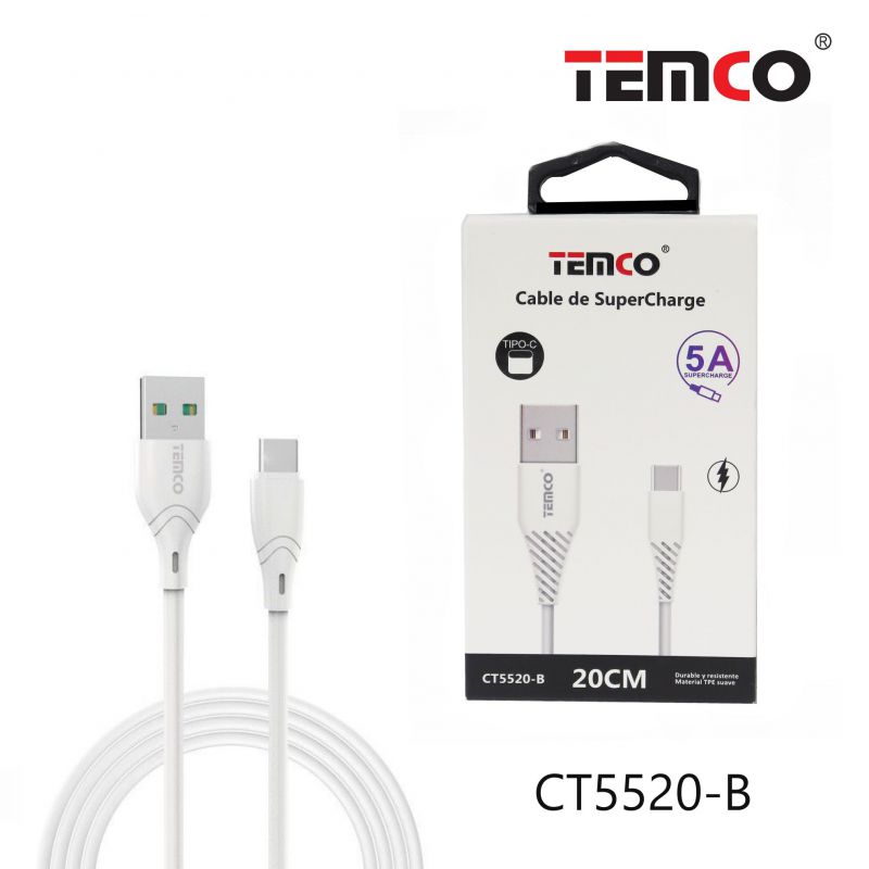 Cable 5A 5V 20cm Tipo C blanco