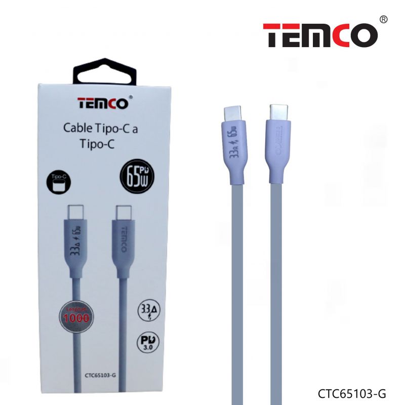 Cable 3,3A 1m Tipo C a Tipo C 20V Gris