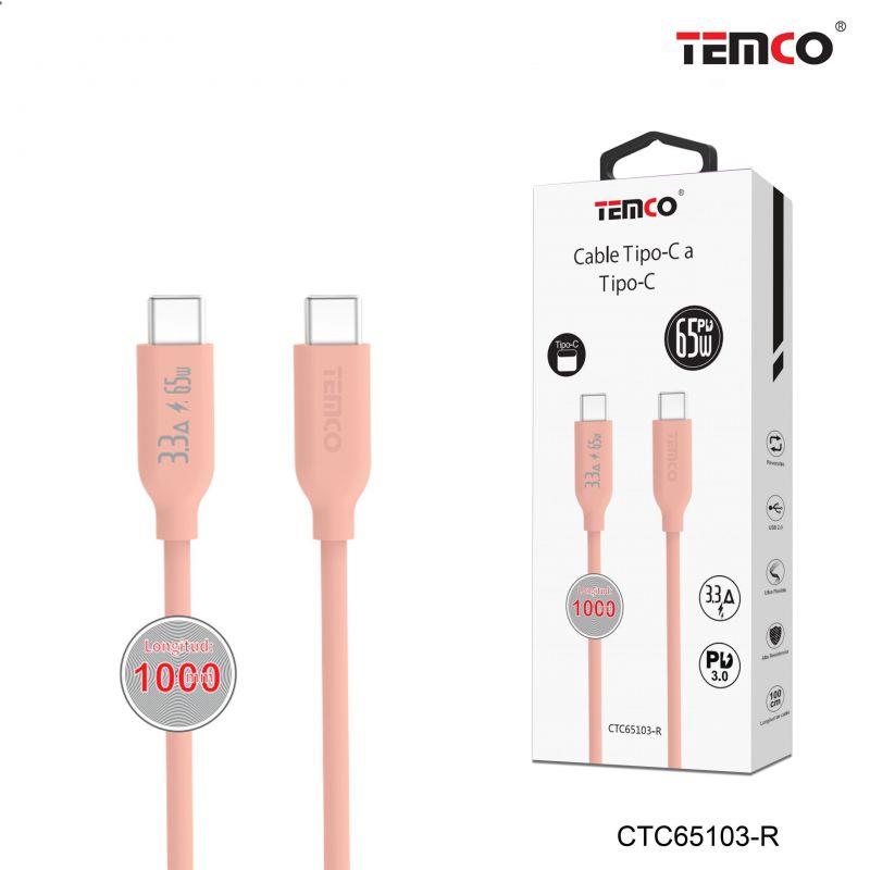 Cable 3,3A 1m Tipo C a Tipo C 20V Rojo