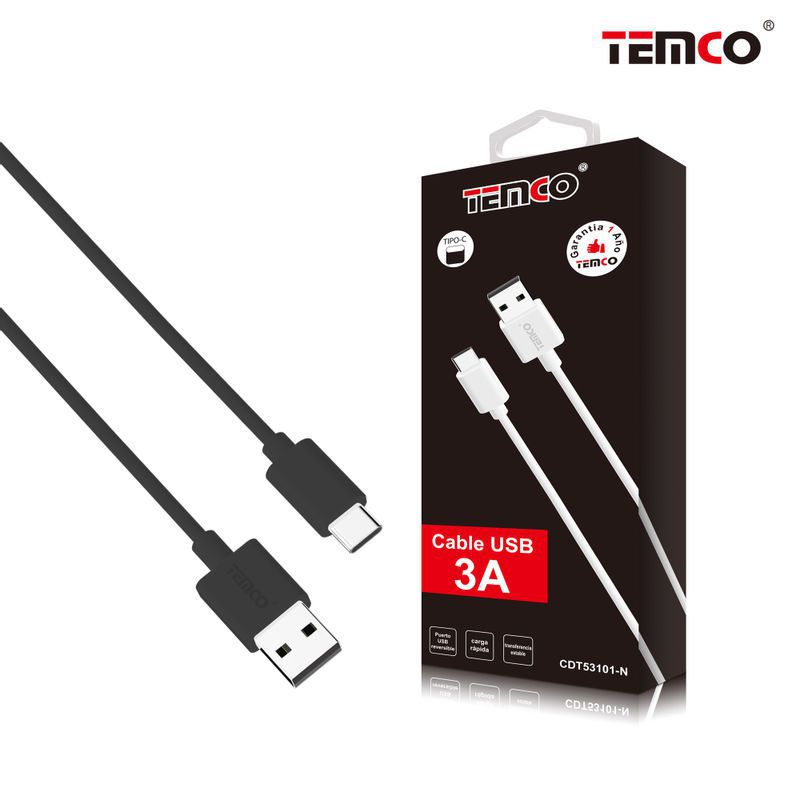 Cable 3A 1m Tipo C Negro