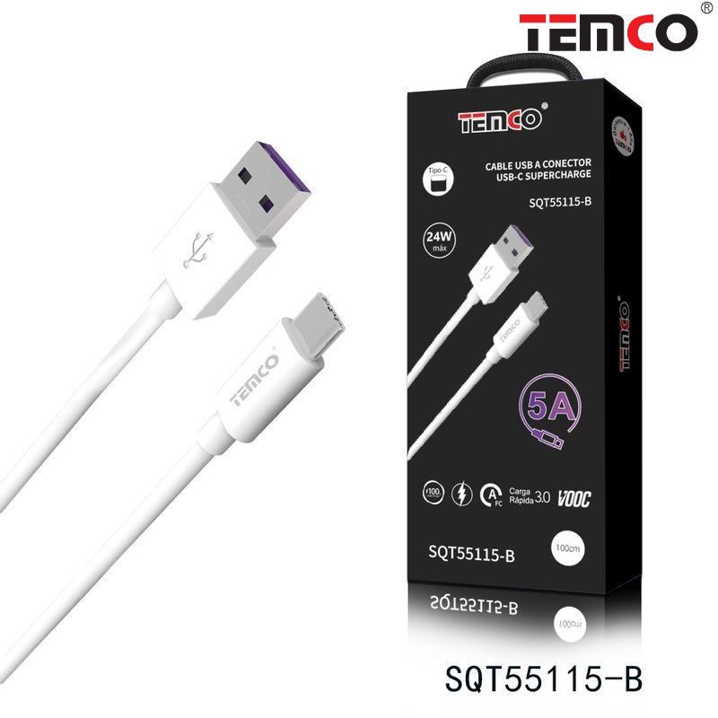 Cable Tipo-C SuperCharge 5p 5A 1m 24W Blanco