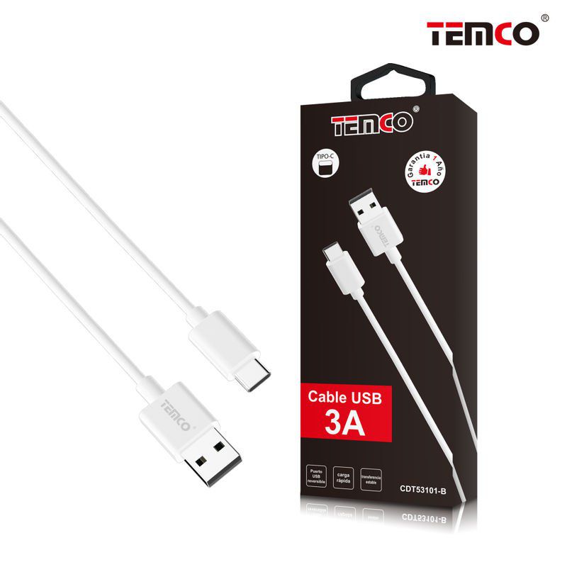 Cable 3A 1m Tipo C Blanco