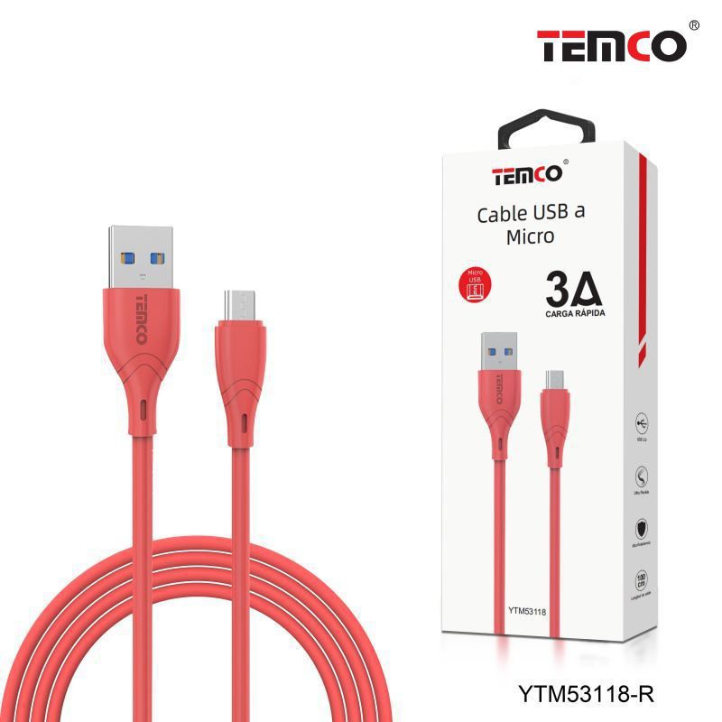 Cable 3A 1m Micro USB Rojo